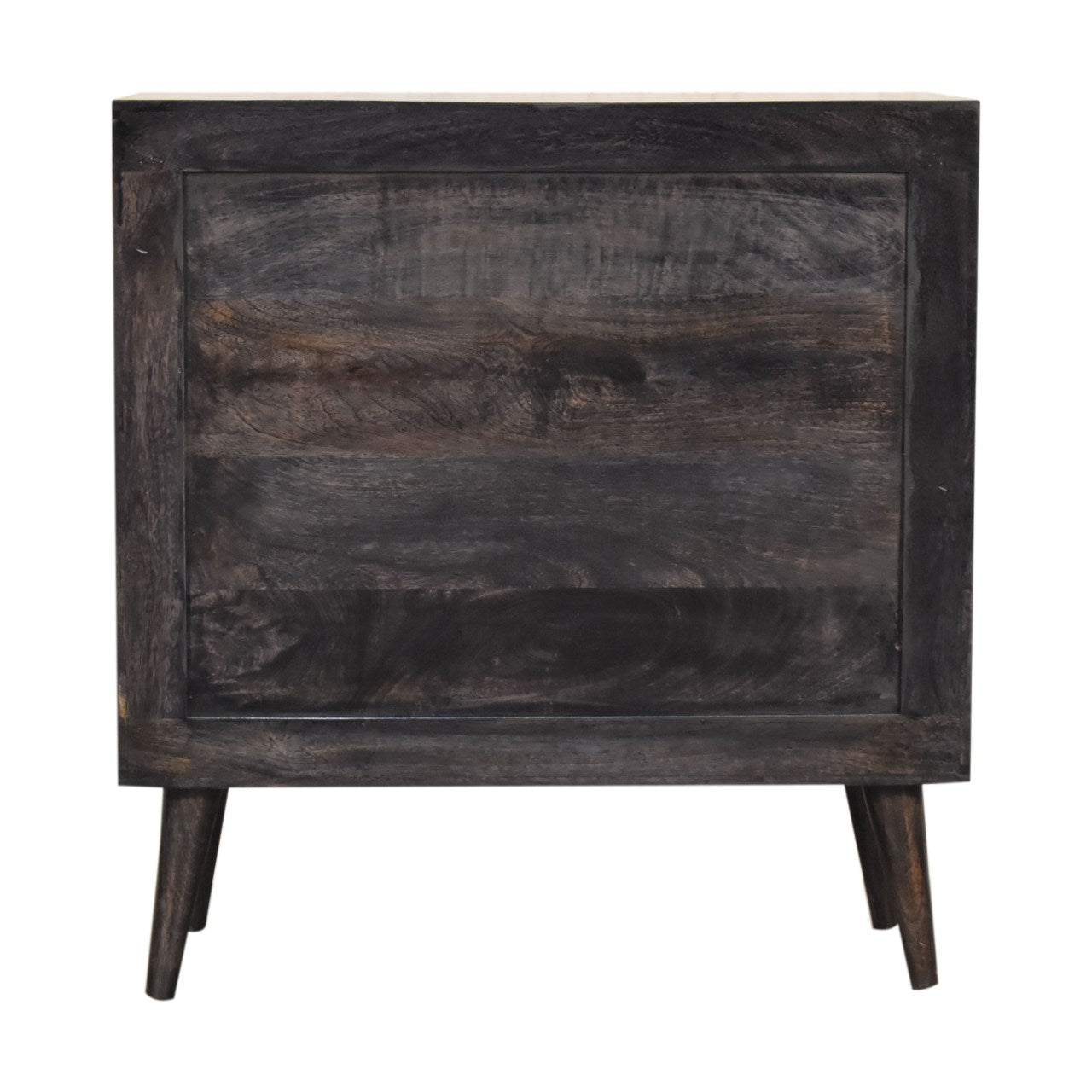 Kobe Solid Mango Wood Cabinet – 1 Door, Ridged Design, Ash Black Finish, Mid-Century Modern / Scandi Style