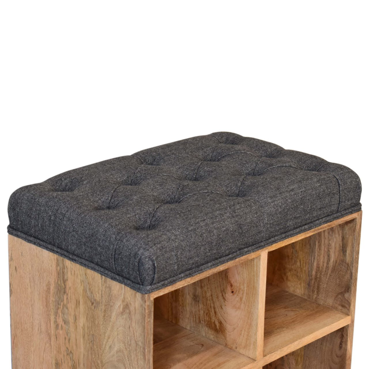 4-Shelf Shoe Storage Footstool – Solid Wood with Upholstered Seat for Hallway