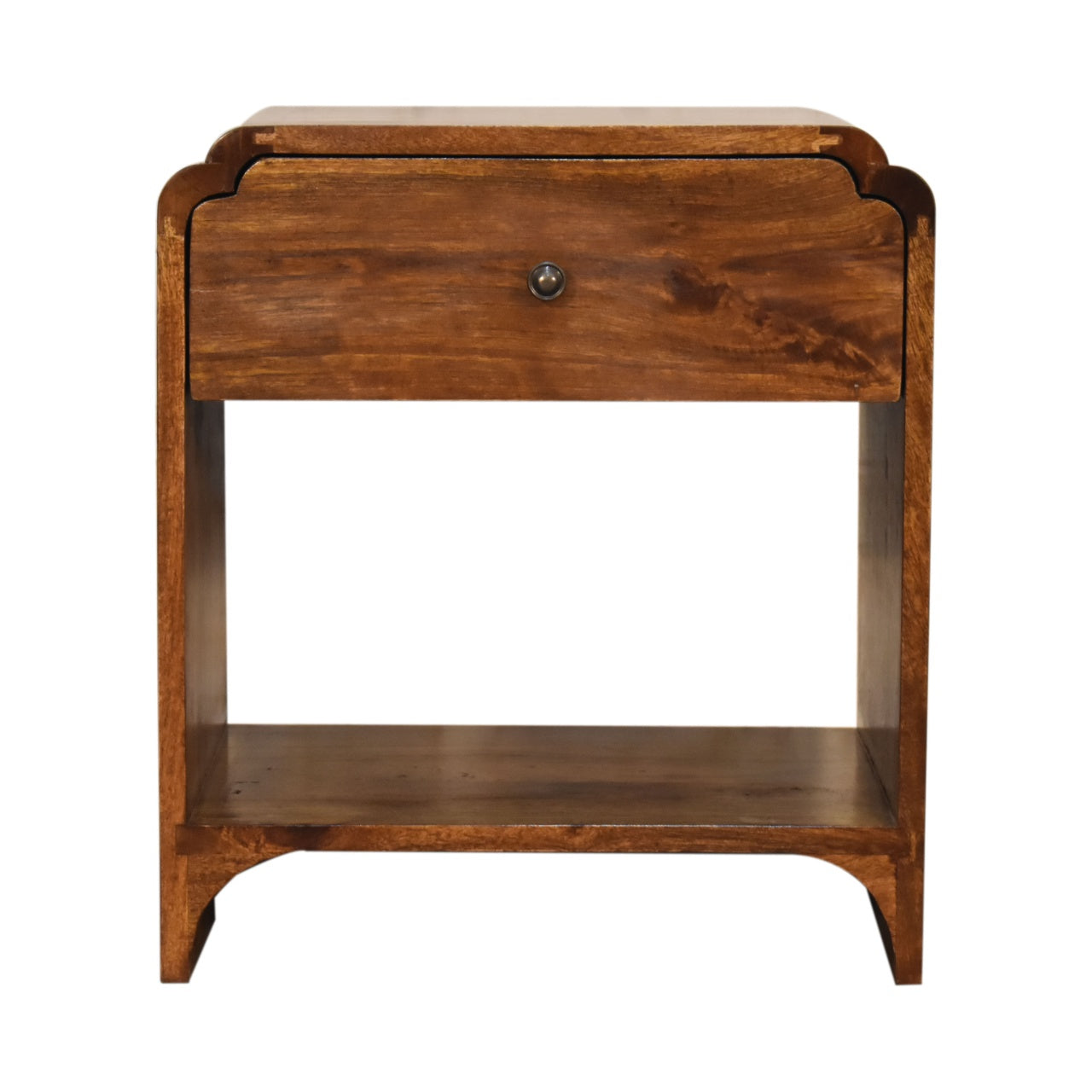 1 Drawer and Shelf Newton Bedside Table – Dark Wood, 1 Drawer, Open Shelf, Vintage Italian Style