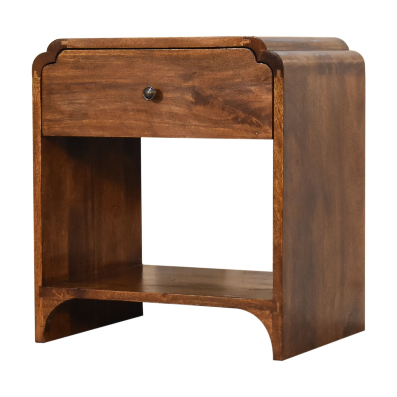 1 Drawer and Shelf Newton Bedside Table – Dark Wood, 1 Drawer, Open Shelf, Vintage Italian Style