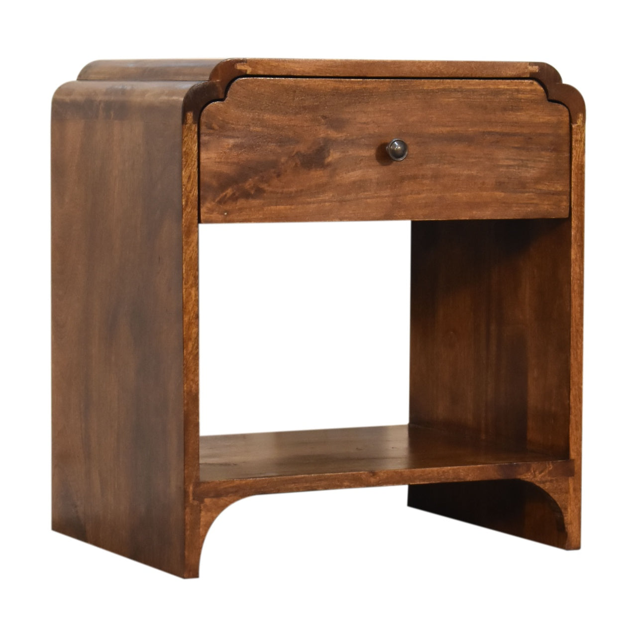 1 Drawer and Shelf Newton Bedside Table – Dark Wood, 1 Drawer, Open Shelf, Vintage Italian Style