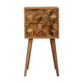 Solid Wood Cube Carved 2 Drawer Bedside - Modern Nordic Design in Oak
