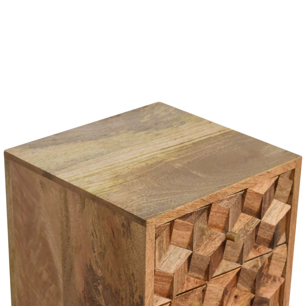 Solid Wood Cube Carved 2 Drawer Bedside - Modern Nordic Design in Oak