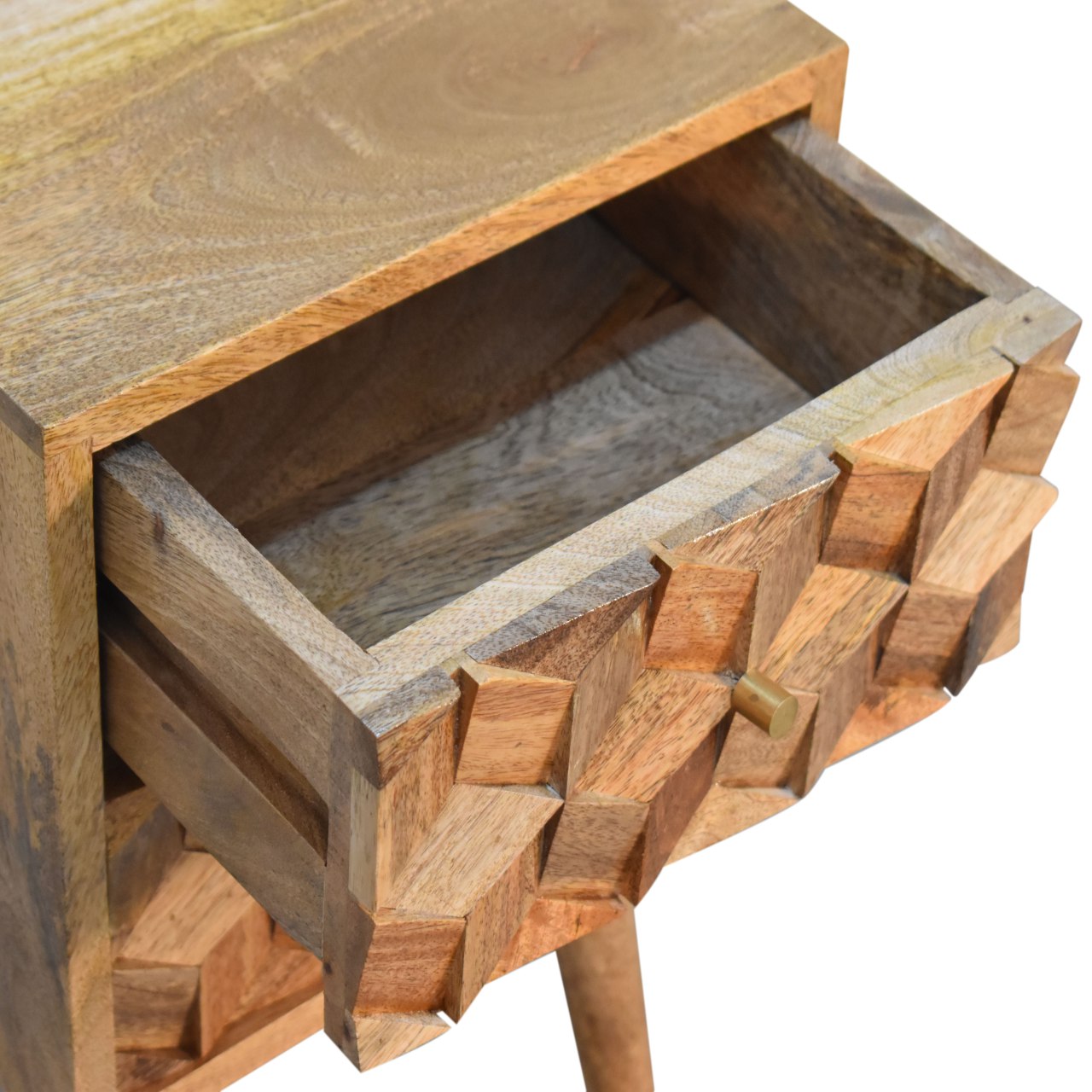 Solid Wood Cube Carved 2 Drawer Bedside - Modern Nordic Design in Oak