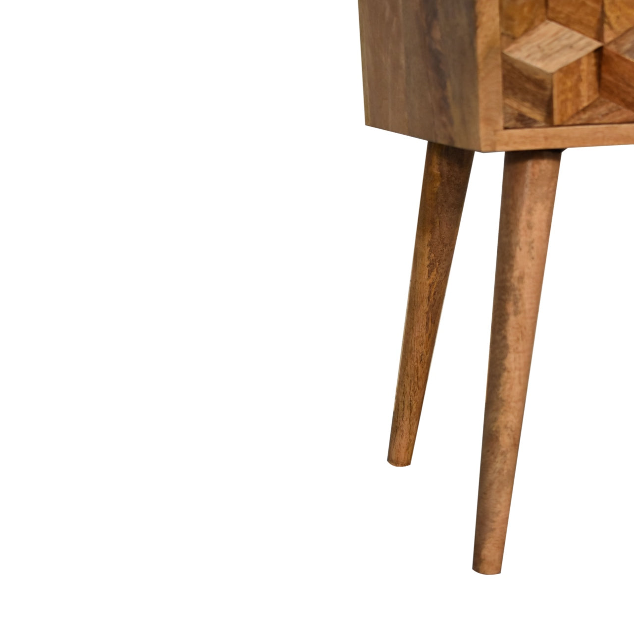 Solid Wood Cube Carved 2 Drawer Bedside - Modern Nordic Design in Oak