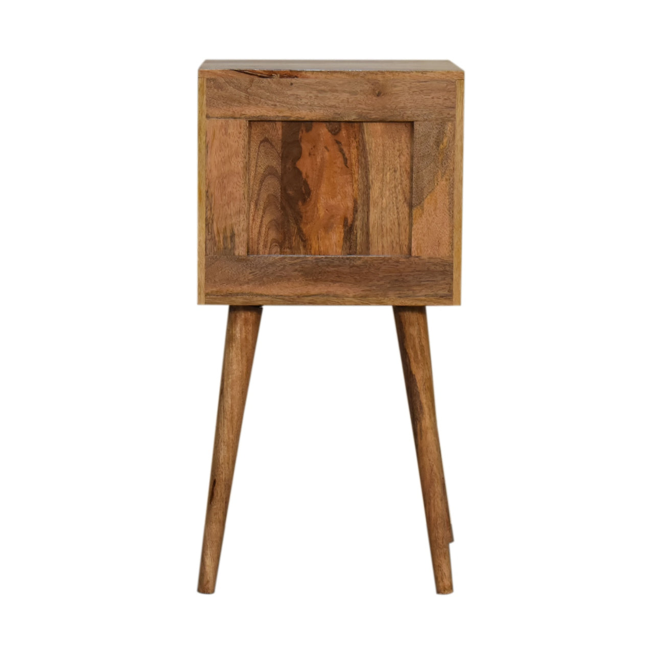 Solid Wood Cube Carved 2 Drawer Bedside - Modern Nordic Design in Oak