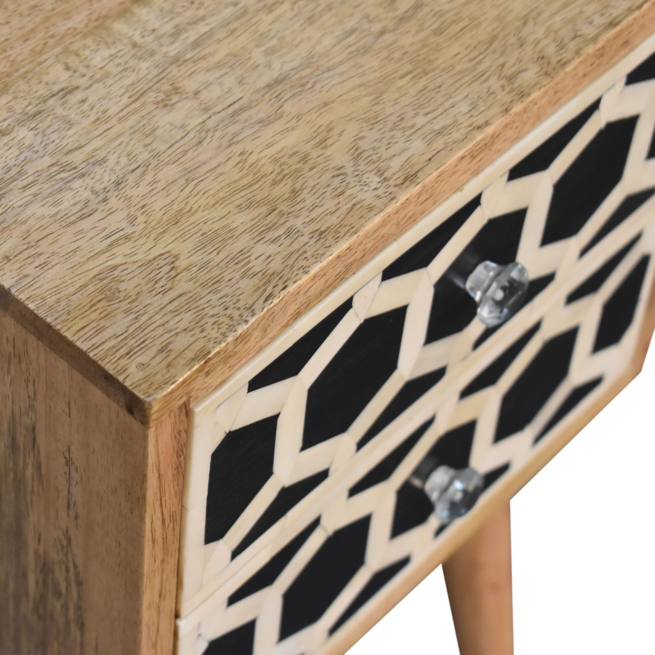 Mini Bone Inlay 2 Drawer Bedside - Handmade Solid Wood Nightstand