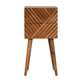 Compact 2 Drawer Bedside Table Lille– Solid Wood, Chestnut Finish, Hand-Carved Slatted Nordic Design