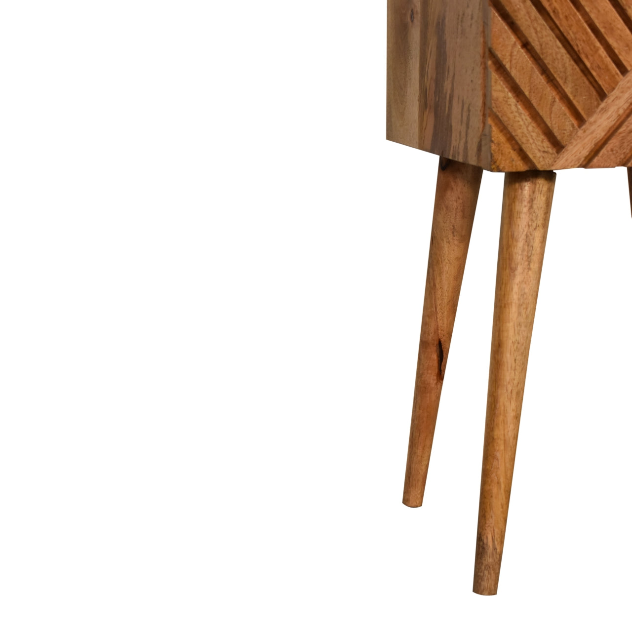 Compact 2 Drawer Bedside Table Lille– Solid Wood, Chestnut Finish, Hand-Carved Slatted Nordic Design