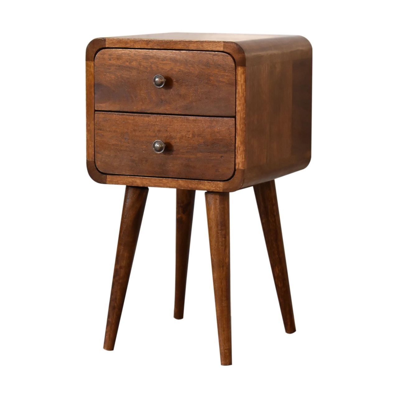 2 Drawer Mini Chestnut Curved Bedside from Solid Wood - Handmade Nordic Nightstand