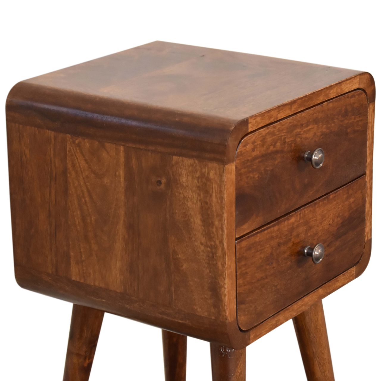 2 Drawer Mini Chestnut Curved Bedside from Solid Wood - Handmade Nordic Nightstand