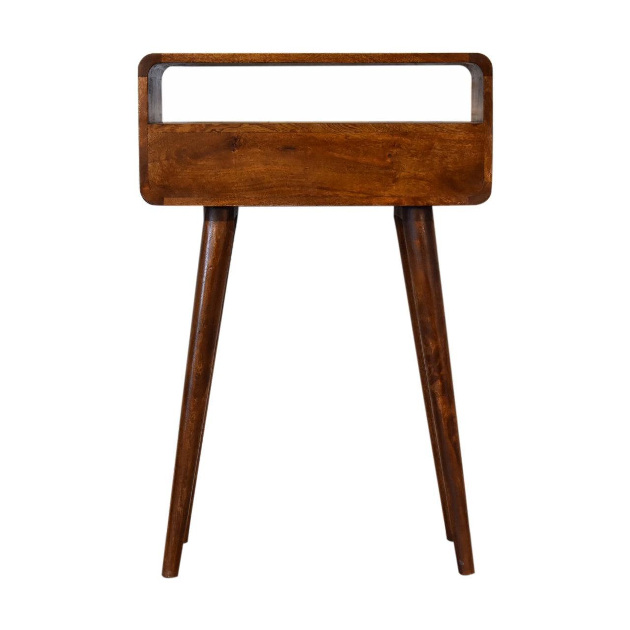 Handcrafted Solid Wood Console Table – 2 Drawers, Open Shelf, Chestnut Finish