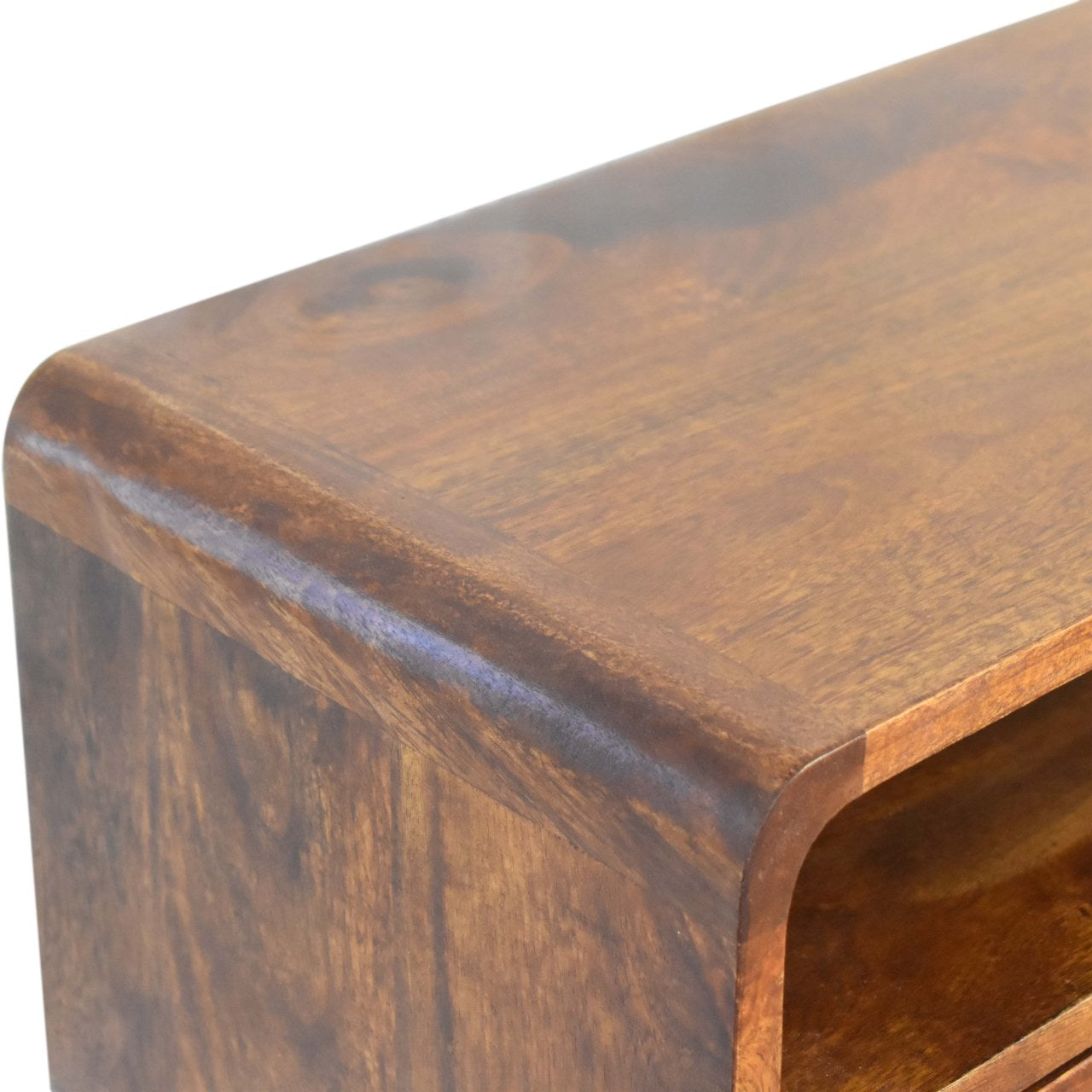 Handcrafted Solid Wood Console Table – 2 Drawers, Open Shelf, Chestnut Finish