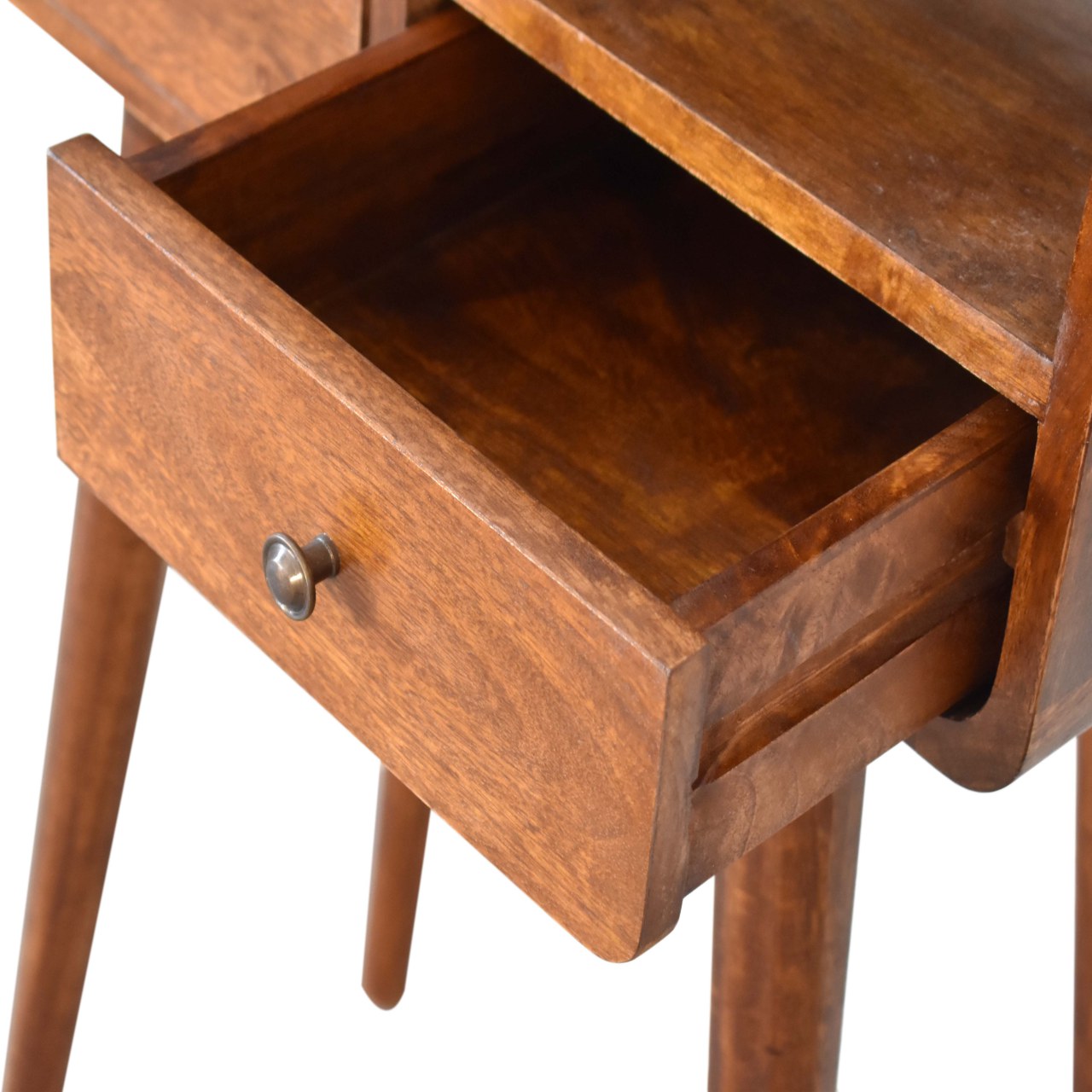 Handcrafted Solid Wood Console Table – 2 Drawers, Open Shelf, Chestnut Finish