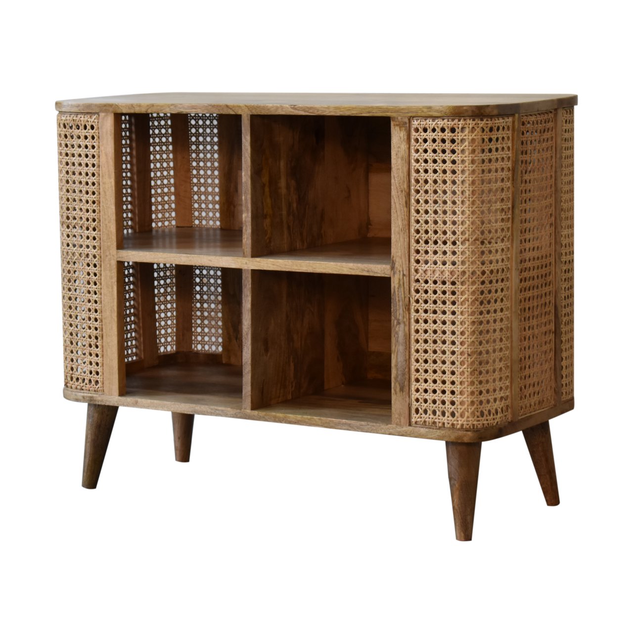 Handmade Wood Rattan Larissa Open Cabinet with Shelf