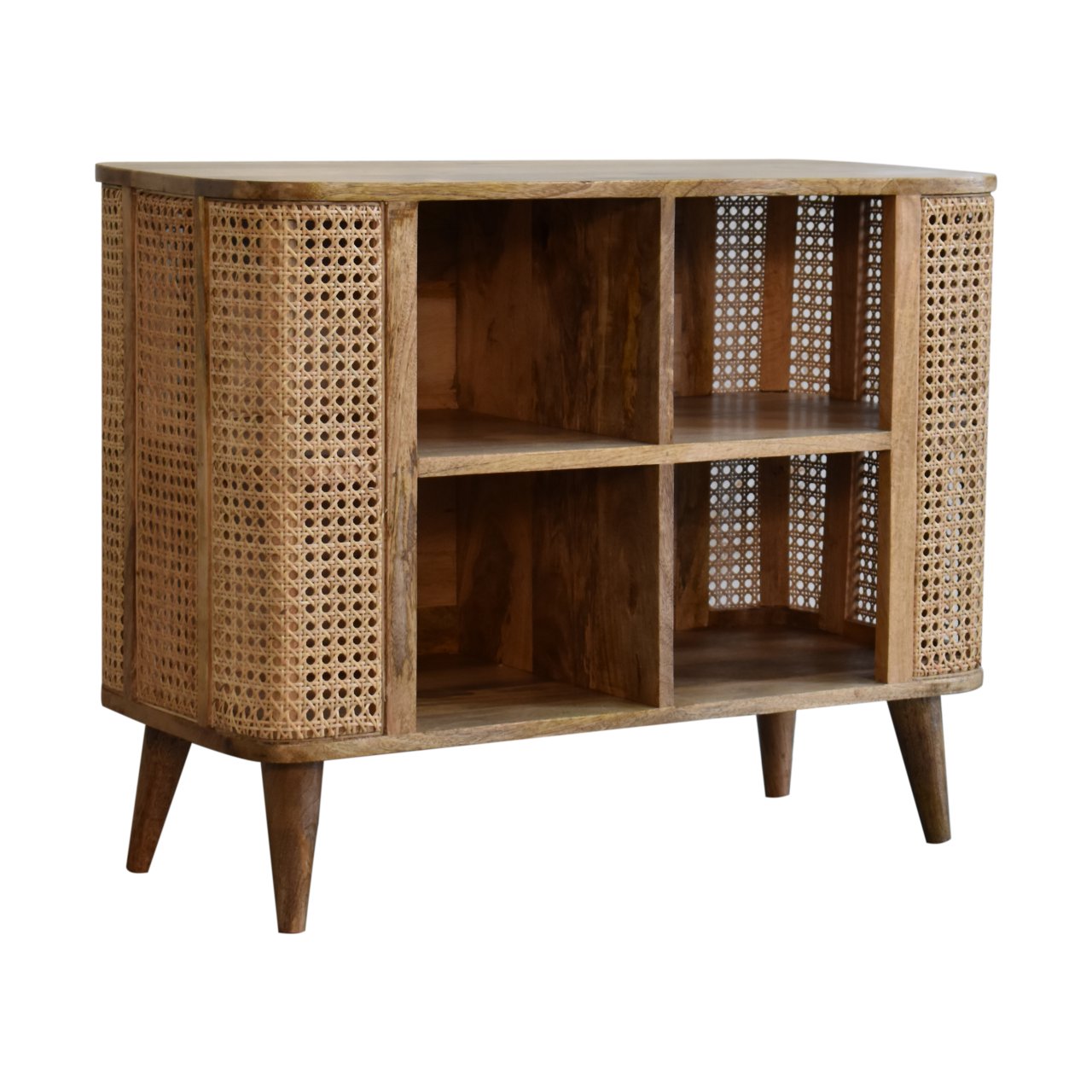 Handmade Wood Rattan Larissa Open Cabinet with Shelf