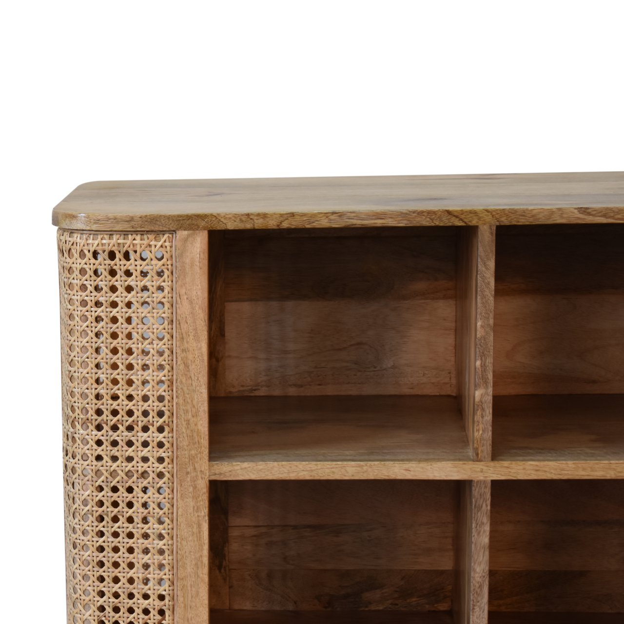 Handmade Wood Rattan Larissa Open Cabinet with Shelf