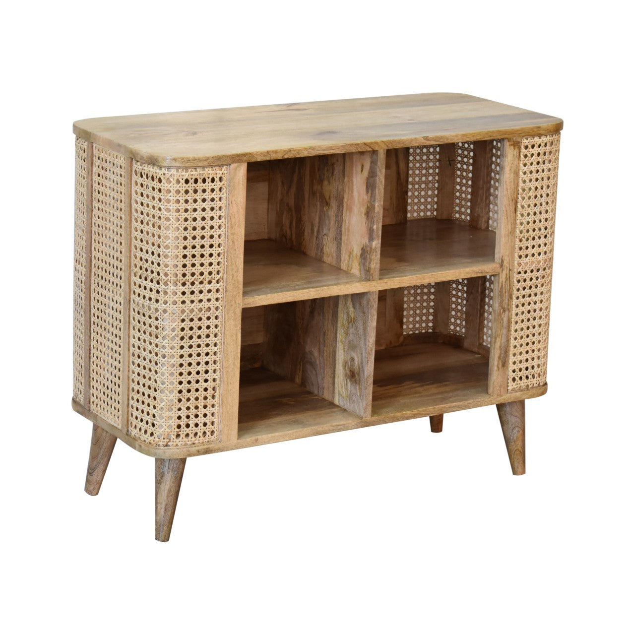 Handmade Wood Rattan Larissa Open Cabinet with Shelf