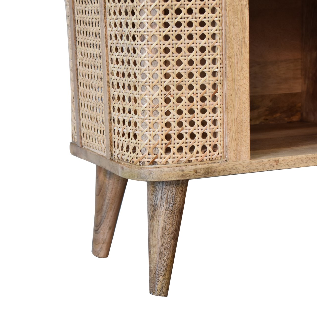 Handmade Wood Rattan Larissa Open Cabinet with Shelf