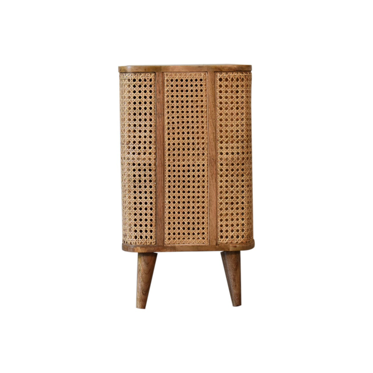 Handmade Wood Rattan Larissa Open Cabinet with Shelf