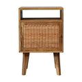 Handcrafted Rattan & Solid Wood Bedside with Storage and Shelf