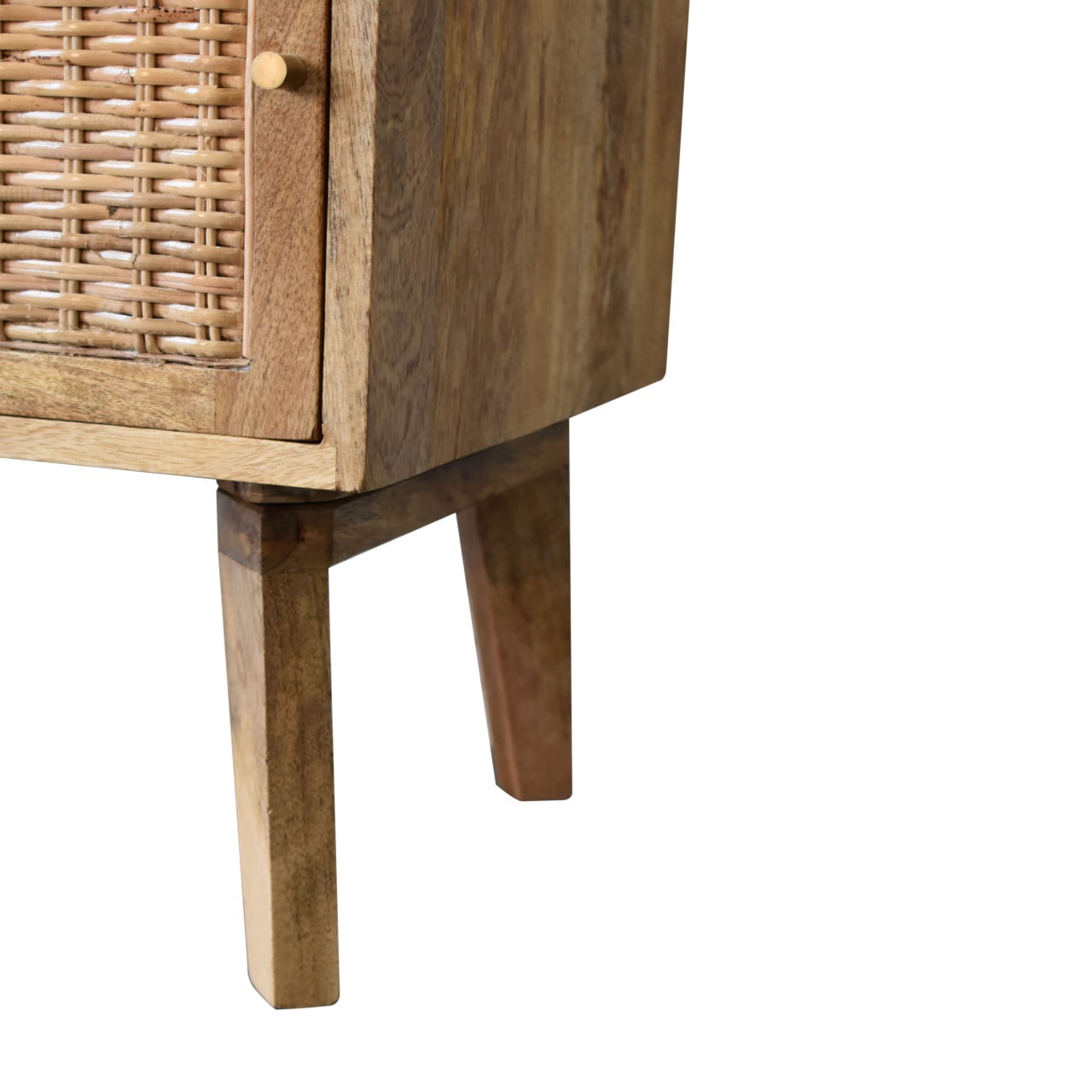 Handcrafted Rattan & Solid Wood Bedside with Storage and Shelf