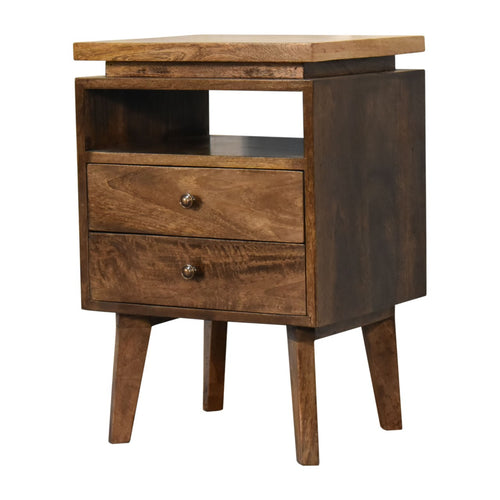 2 Drawer and Shelf Diamond Top Handmade Solid Wood Bedside