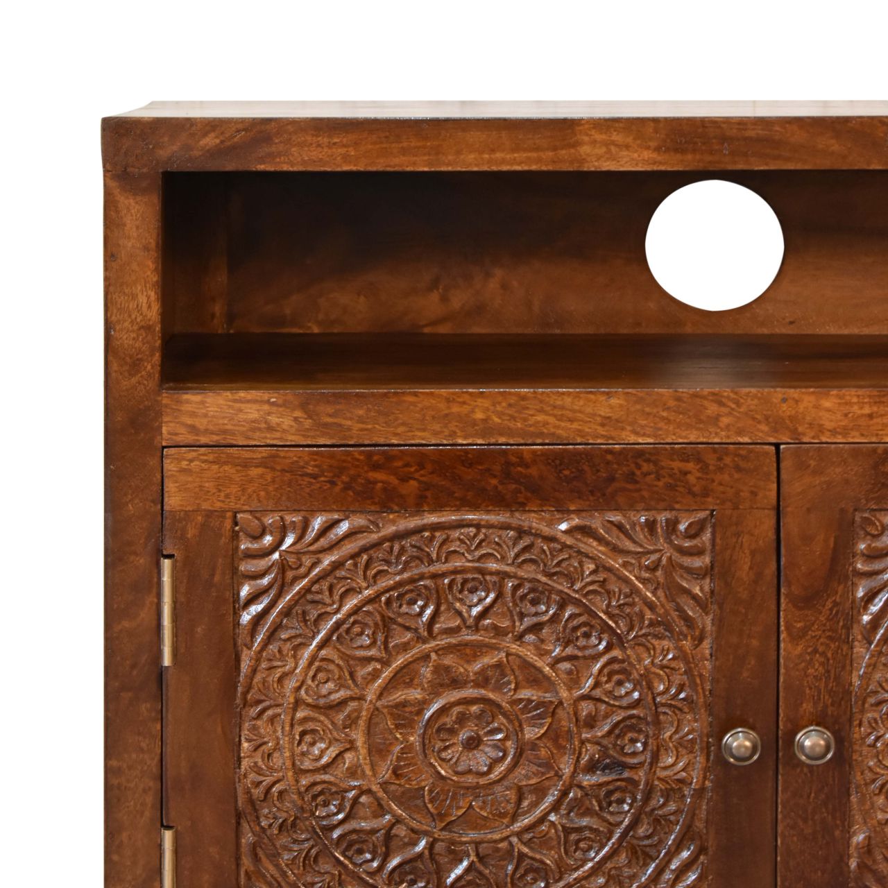 Handcrafted Wood Cabinet – Carved Door, Storage and Shelf