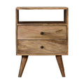 Nordic Solid Wood Bedside Table – 2 Drawers & Open Shelf Design