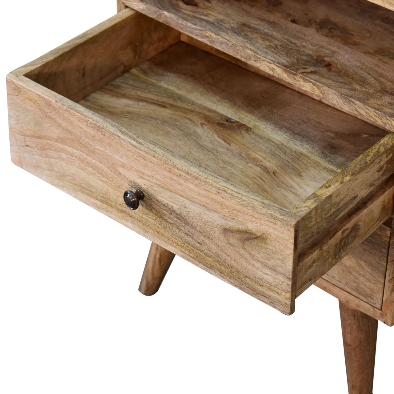 Nordic Solid Wood Bedside Table – 2 Drawers & Open Shelf Design