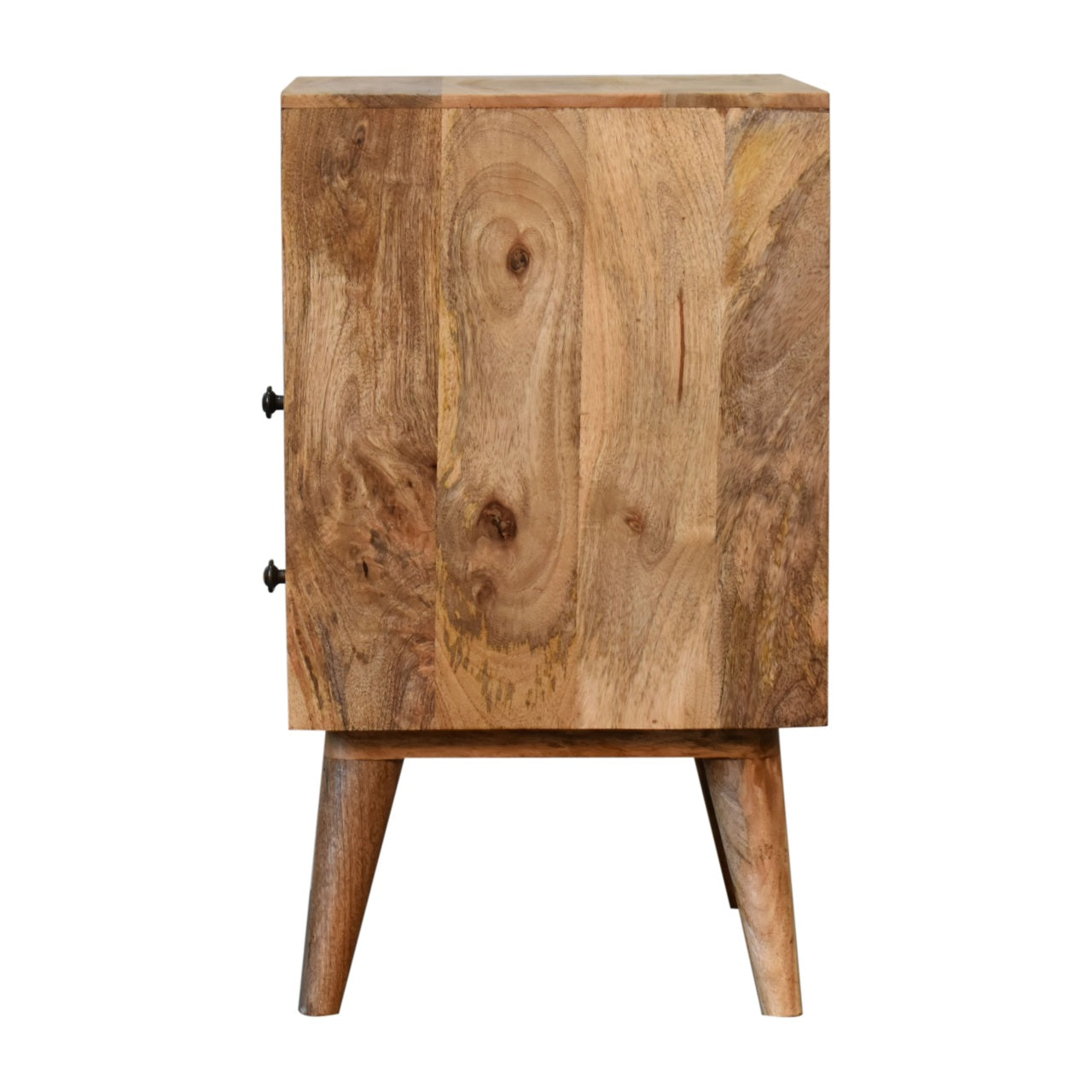 Nordic Solid Wood Bedside Table – 2 Drawers & Open Shelf Design
