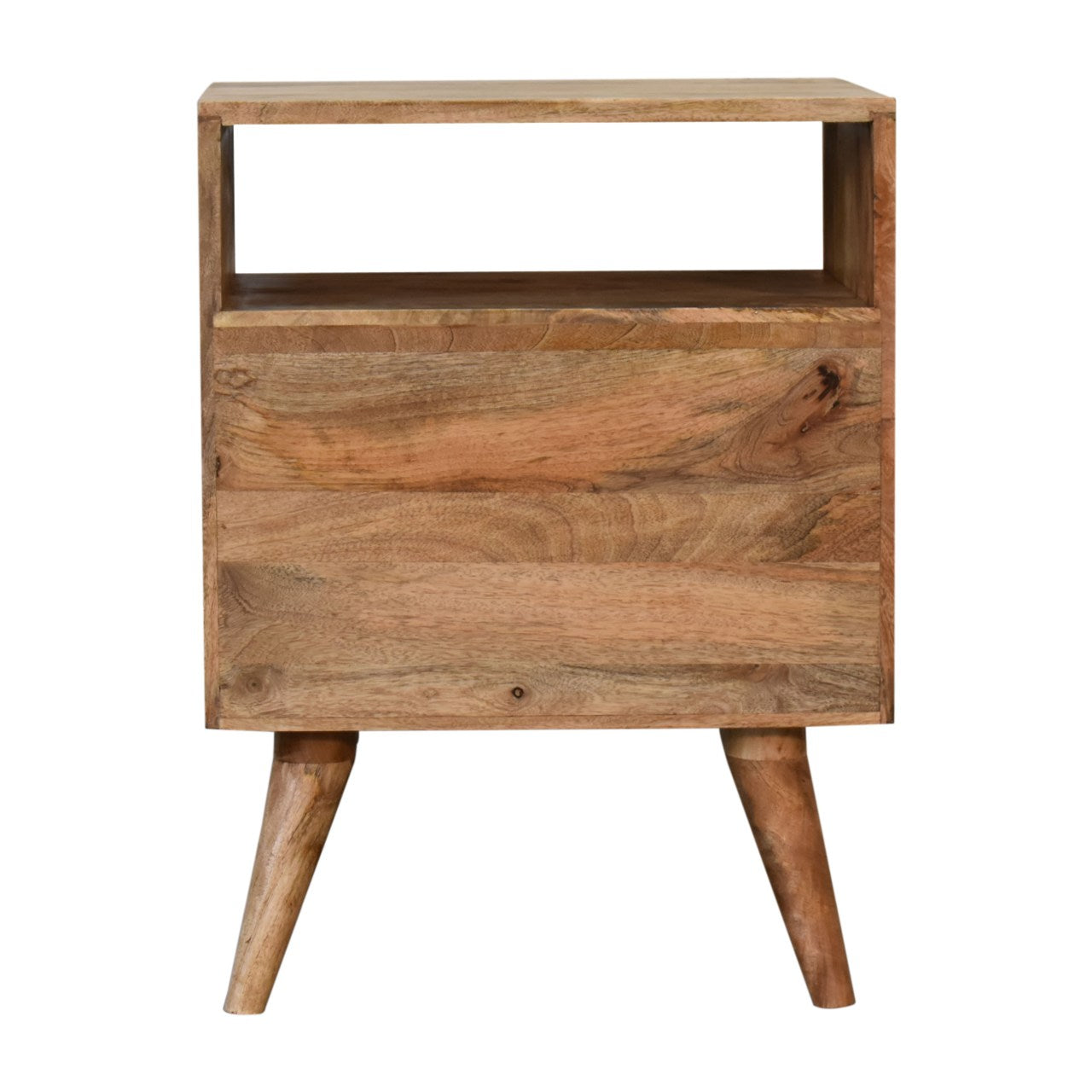 Nordic Solid Wood Bedside Table – 2 Drawers & Open Shelf Design