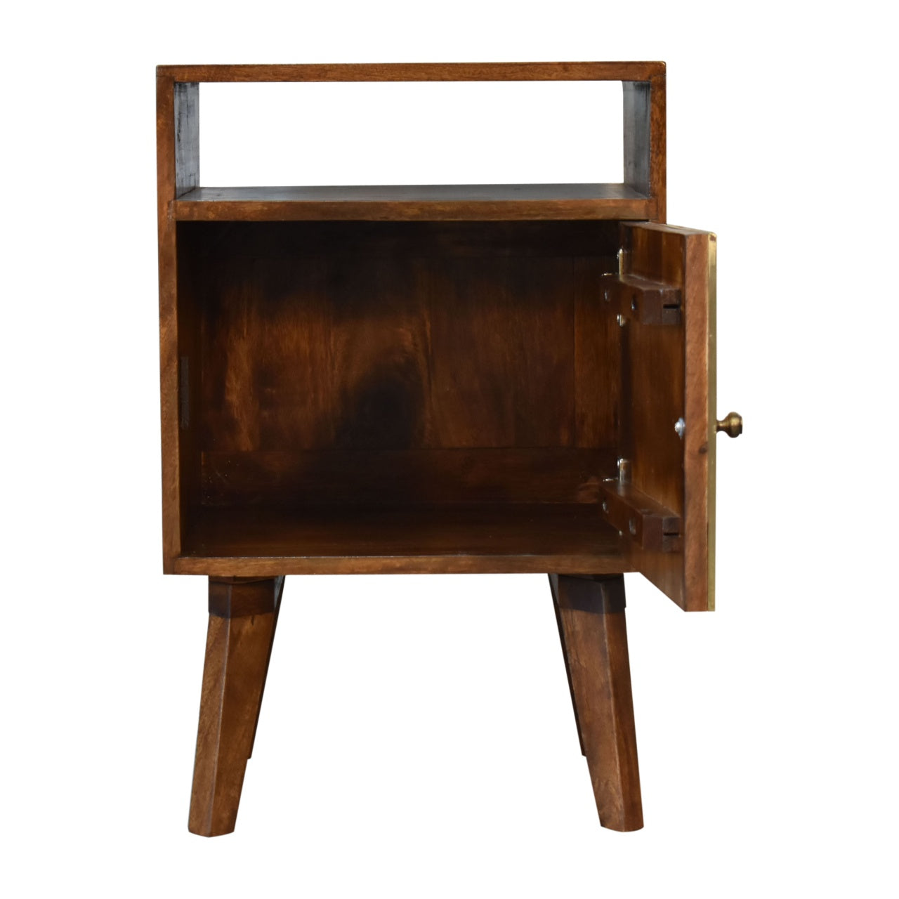 Handmade Solid Wood Bedside with Gold Door with Storage and Open Shelf