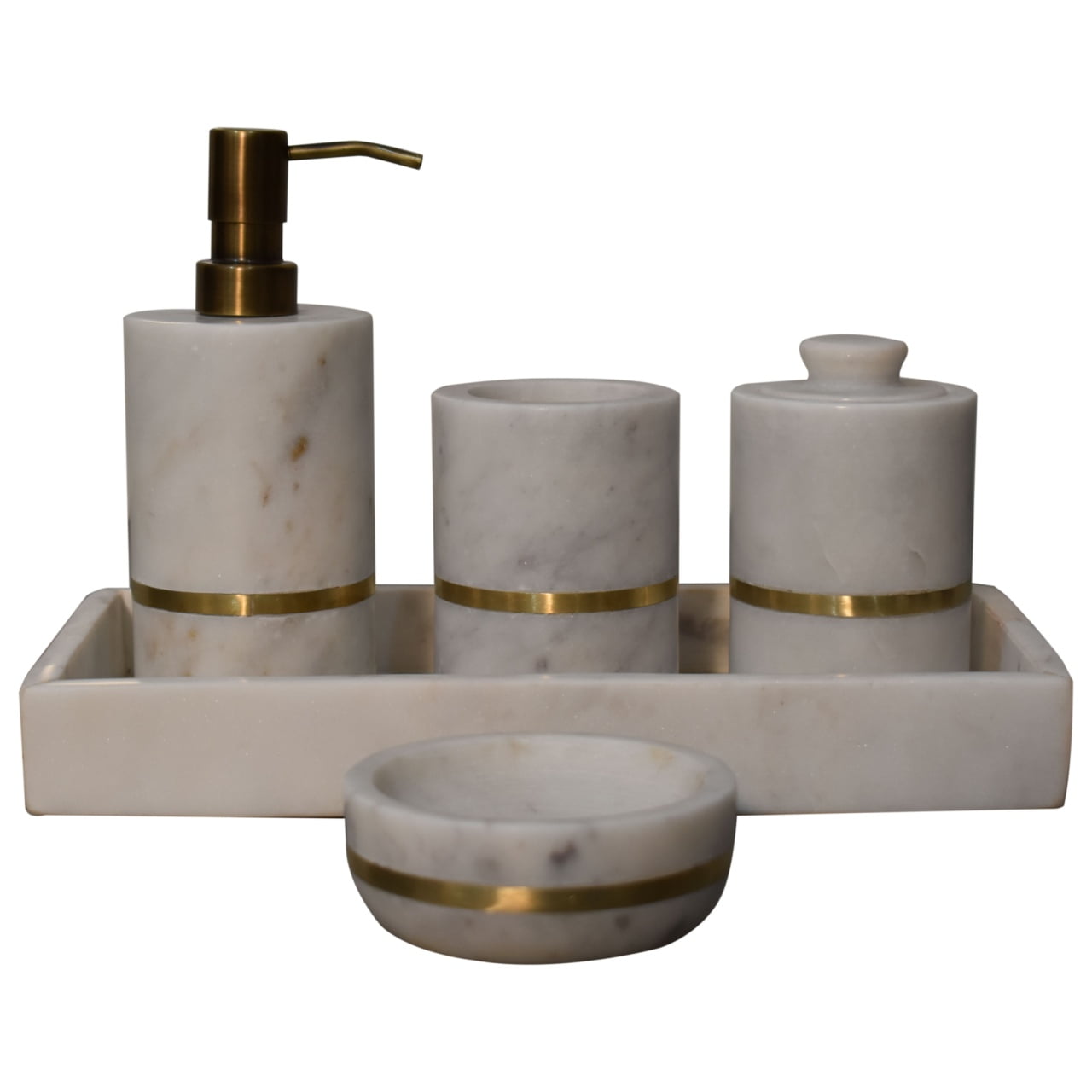 Natural Marble Bathroom Set of 5 with Brass - Handmade