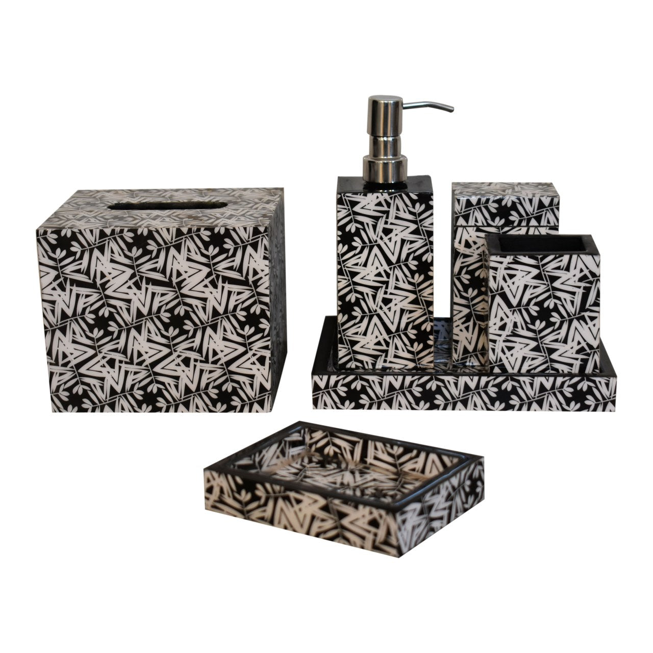 Handmade Solid Wood Bathroom Set of 6 Aztec Design