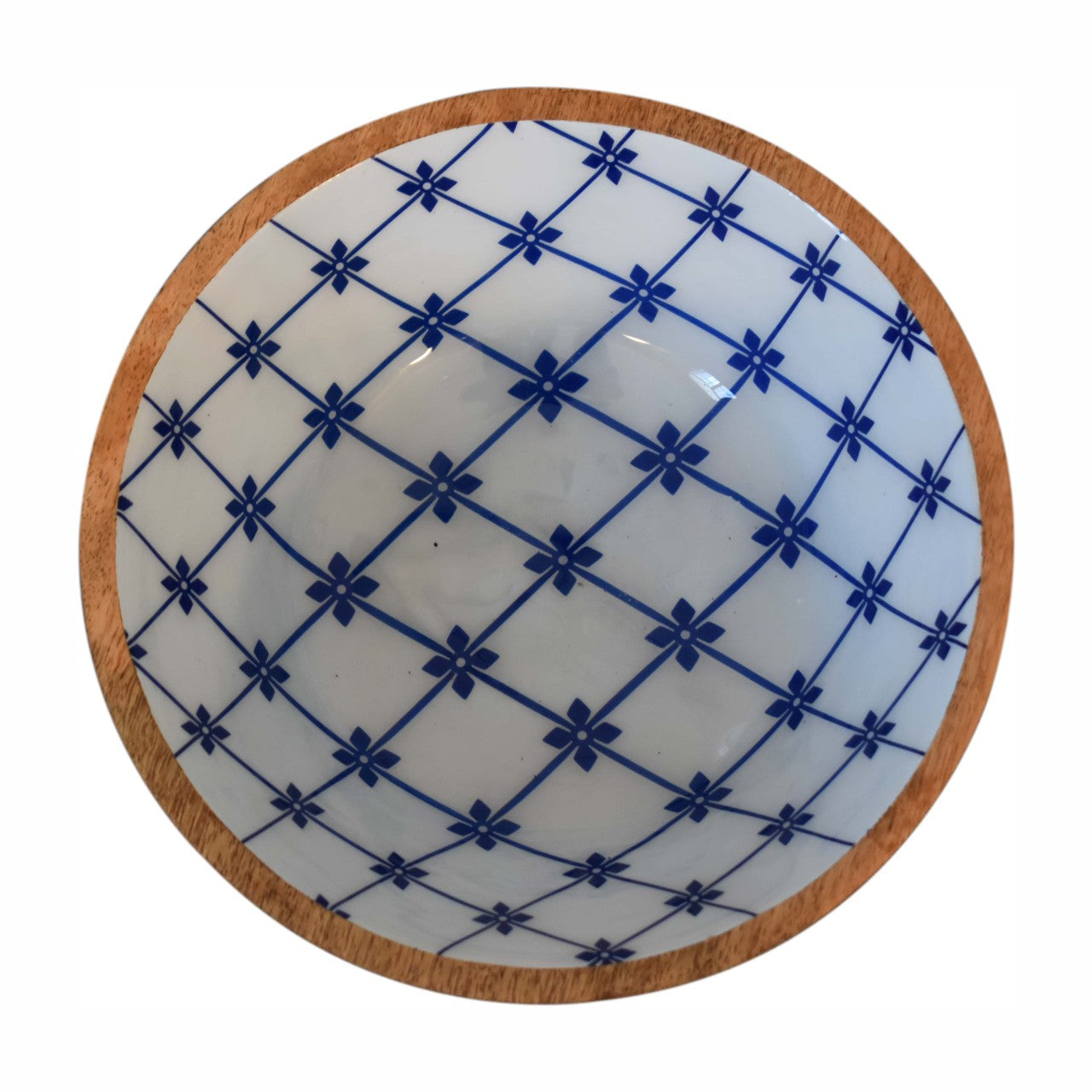 Handmade Solid Wood Blue and White Bowl Set of 2