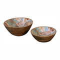 Floral Bird Bowl Set of 2 - Handcrafted Solid Wood Decorative Bowls