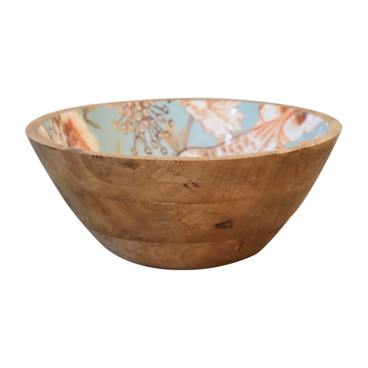 Floral Bird Bowl Set of 2 - Handcrafted Solid Wood Decorative Bowls