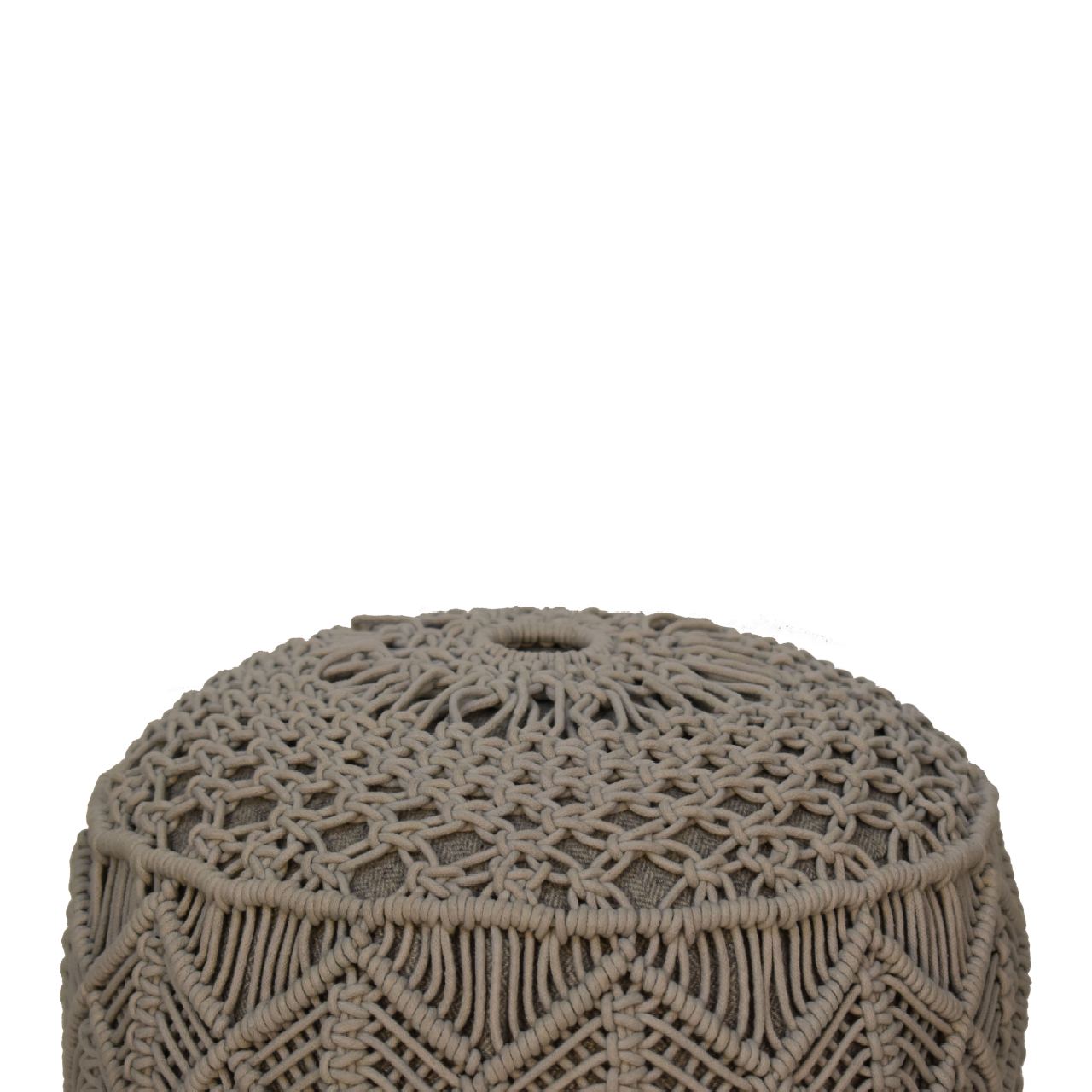 Handmade Crochet Grey Footstool – Knitted Pouffe Ottoman with Wooden Legs
