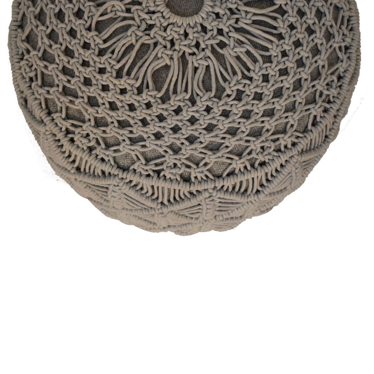 Handmade Crochet Grey Footstool – Knitted Pouffe Ottoman with Wooden Legs