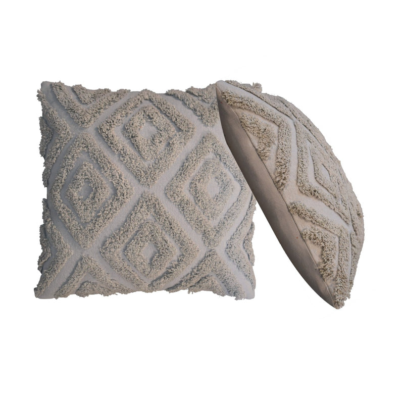 2 Grey Diamond Tassle Cushions - 2 Grey Mini Diamond Tassle Cushions