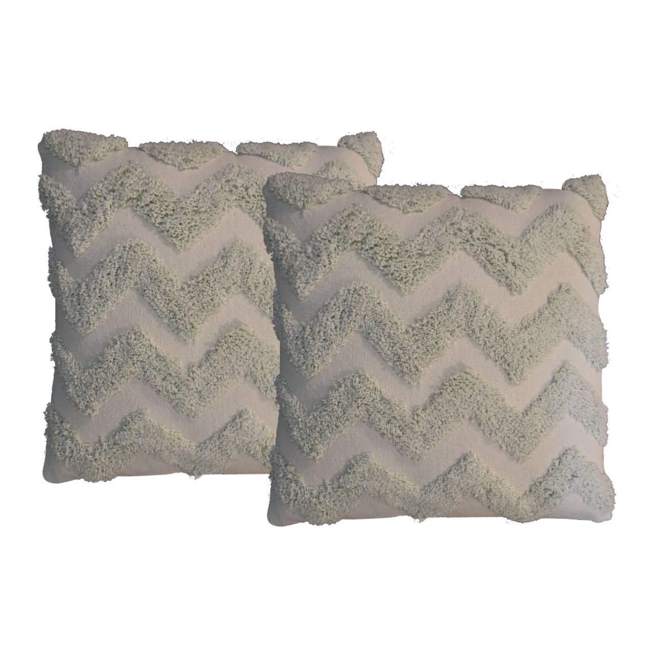Set of 2 Sage Green Zig-Zag Cushions – Decorative Throw Pillows