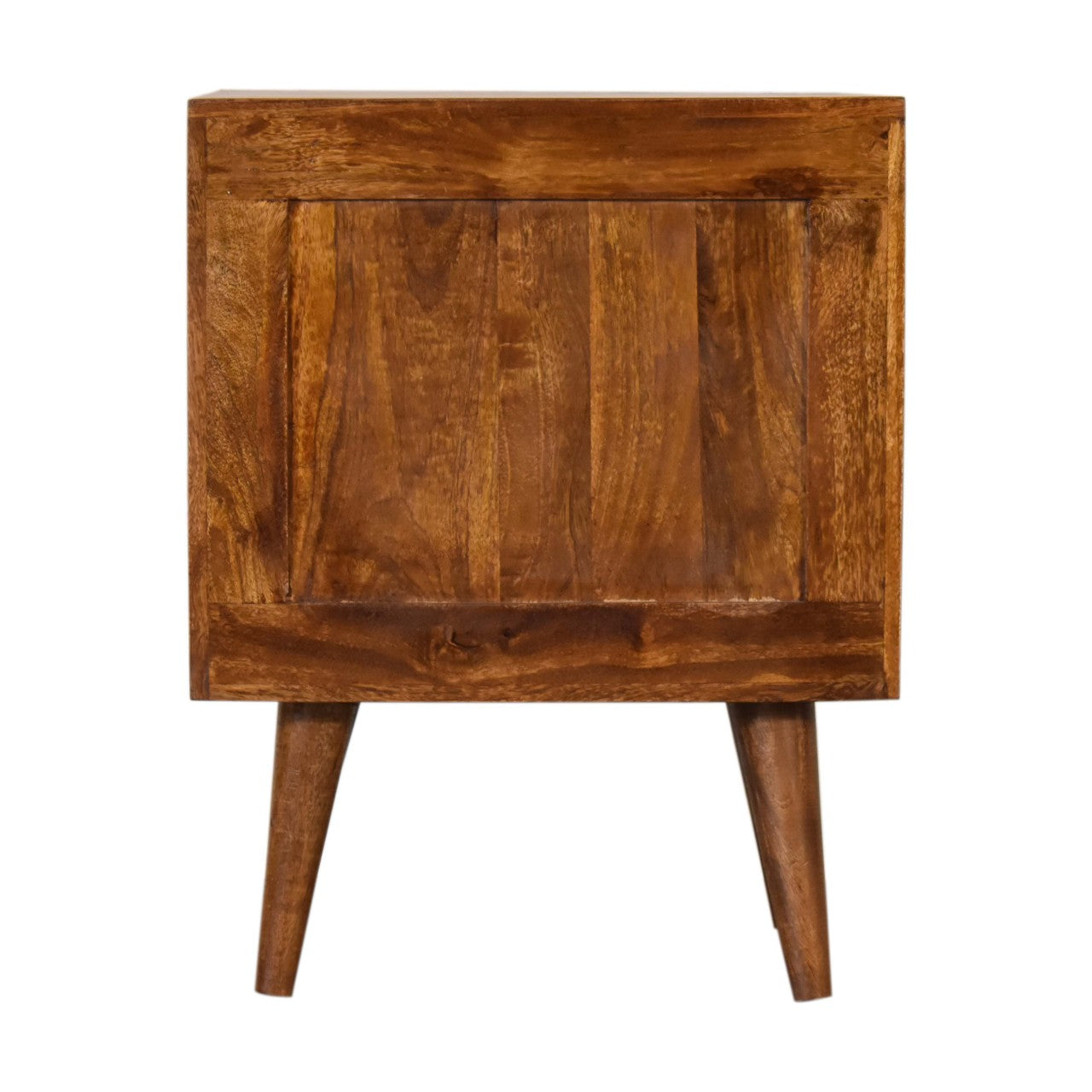 2 Drawer Bedside Table Lille– Solid Wood, Chestnut Finish, Hand-Carved Slatted Nordic Design