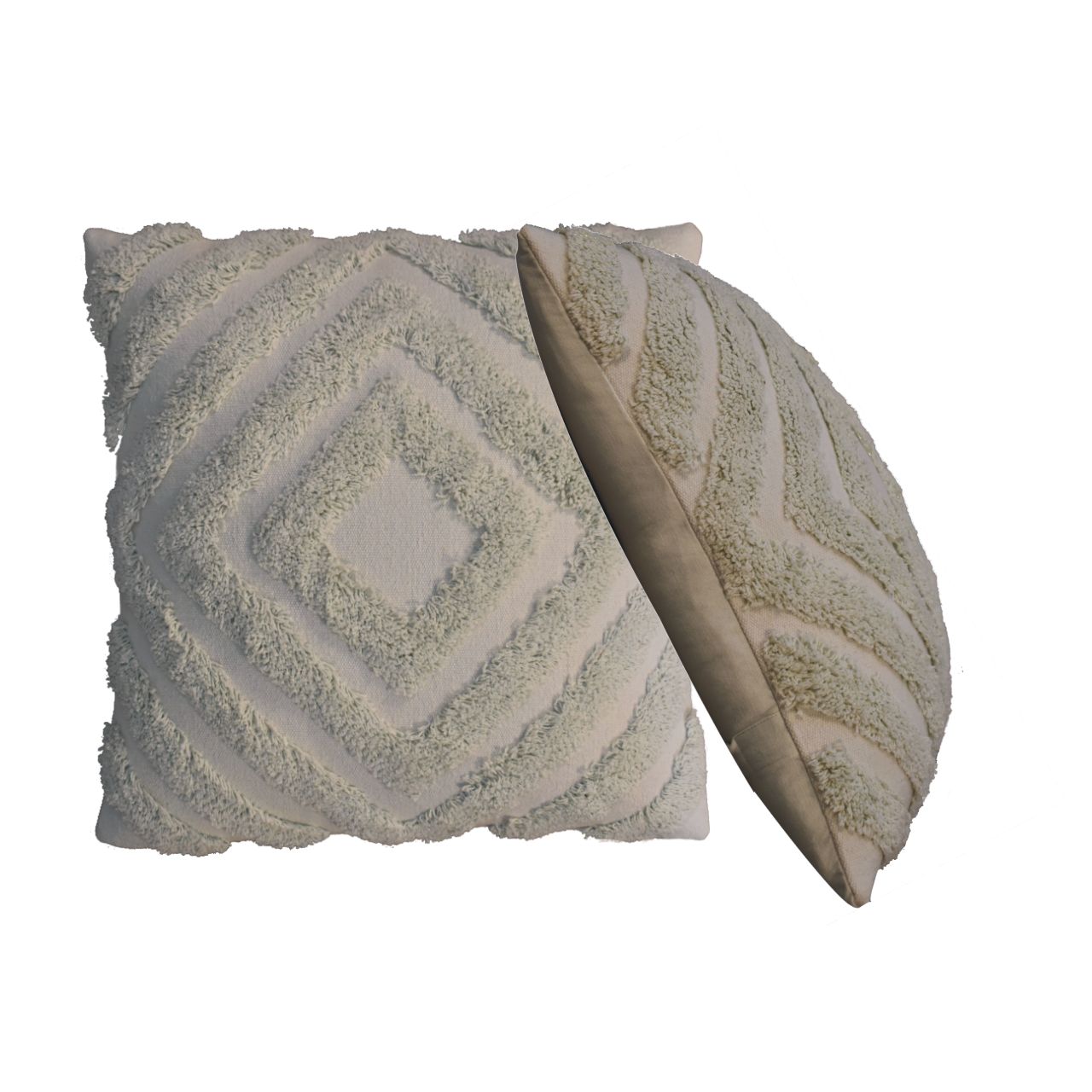 Set of 2 Sage Green Diamond Cushions – Decorative Throw Pillows