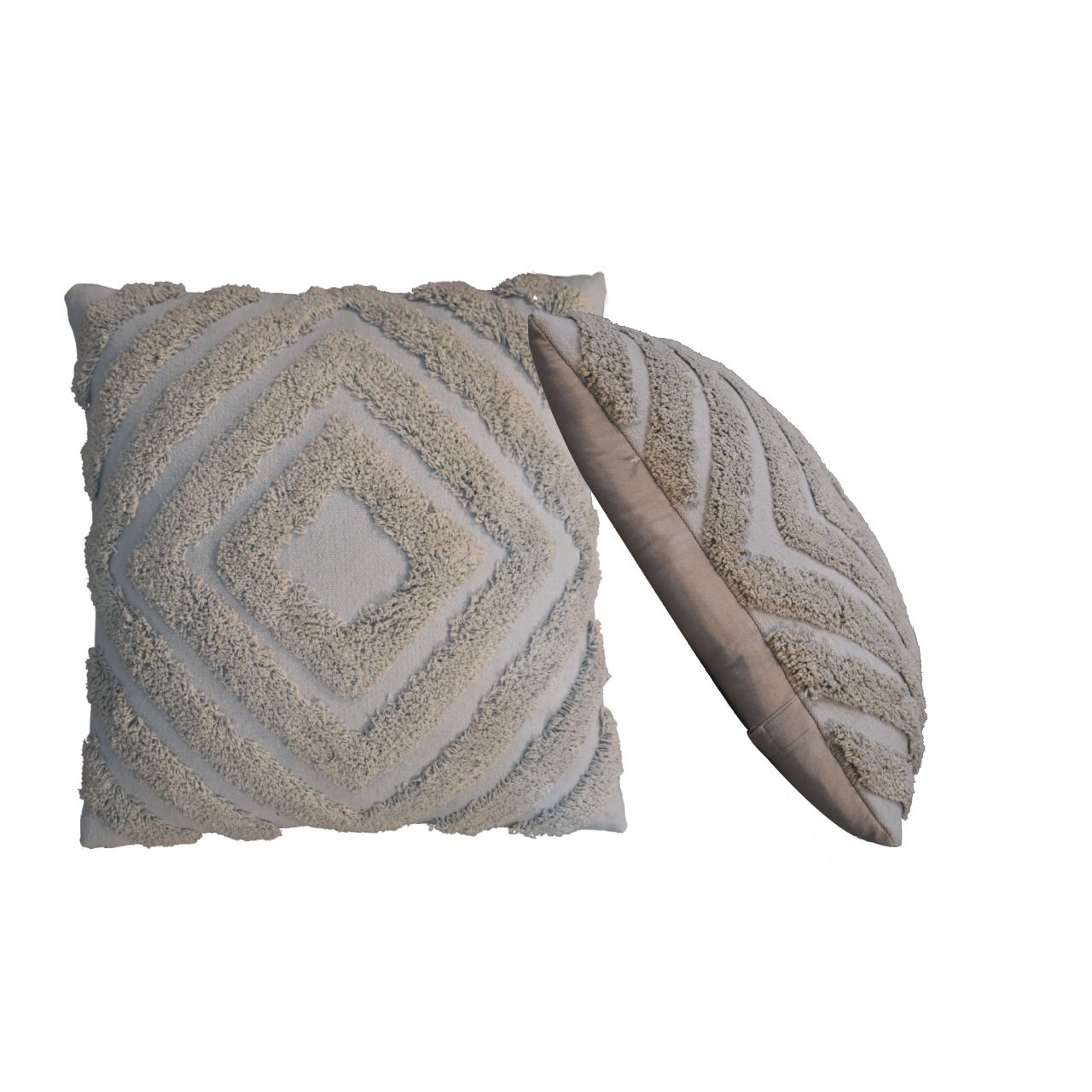 Set of 2 Grey Diamond Cushions – Decorative Throw Pillows