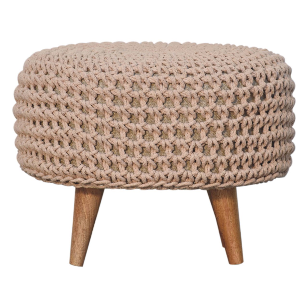 Handmade Keeva Beige Oblong Footstool – Upholstered Ottoman for Living Room
