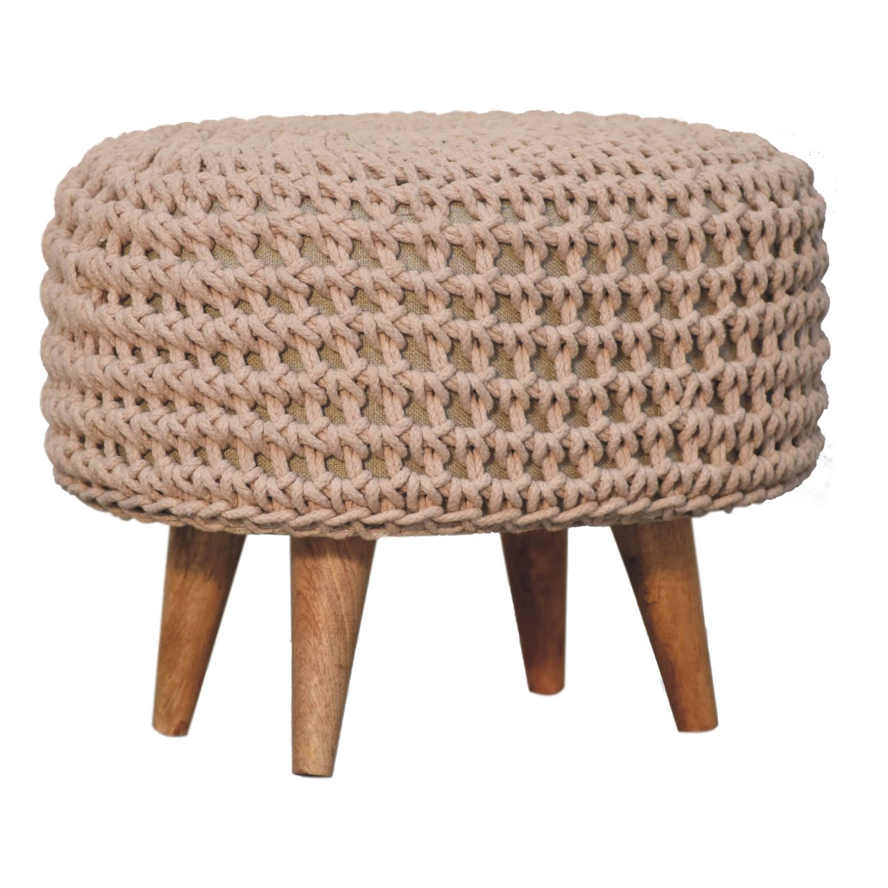 Handmade Keeva Beige Oblong Footstool – Upholstered Ottoman for Living Room