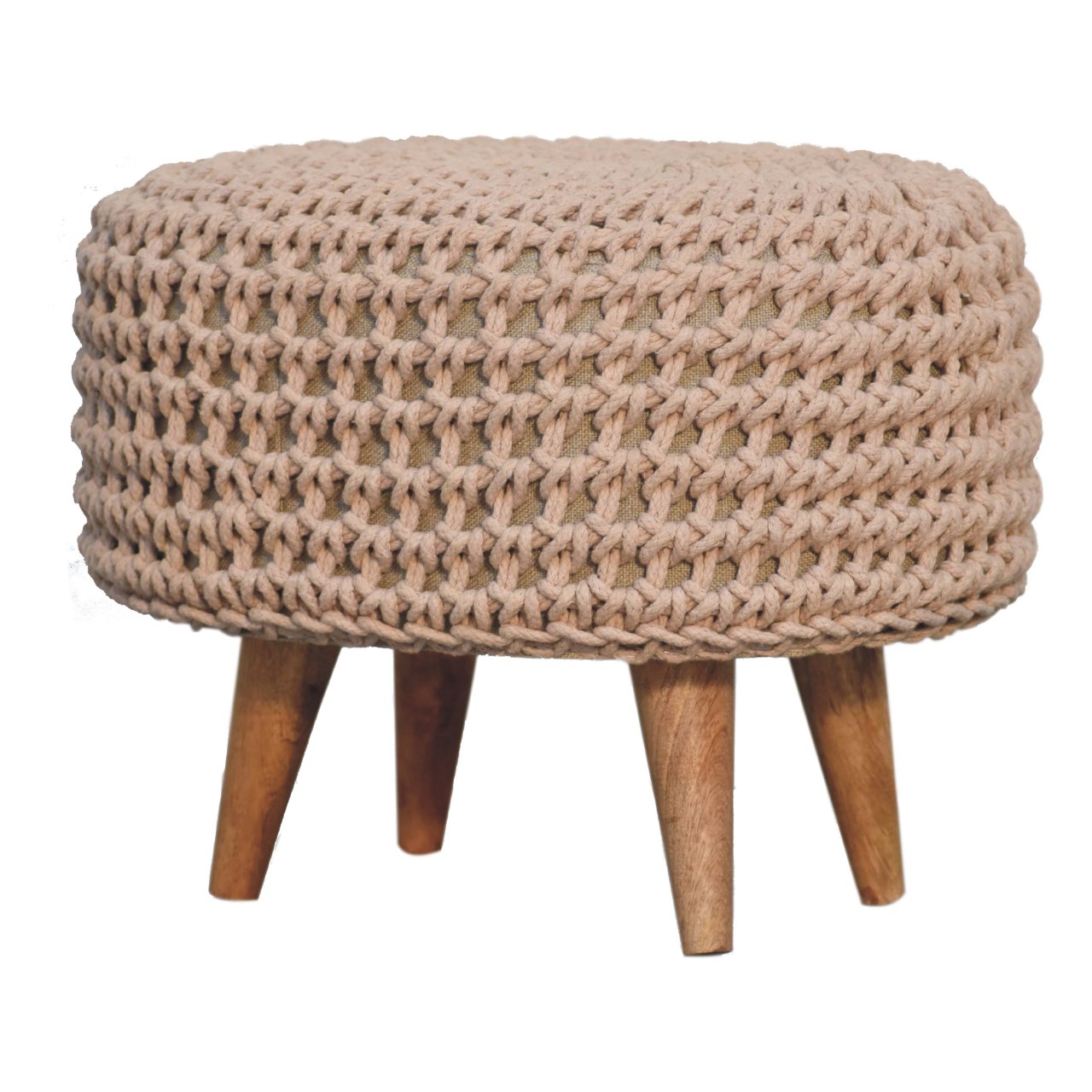 Handmade Keeva Beige Oblong Footstool – Upholstered Ottoman for Living Room