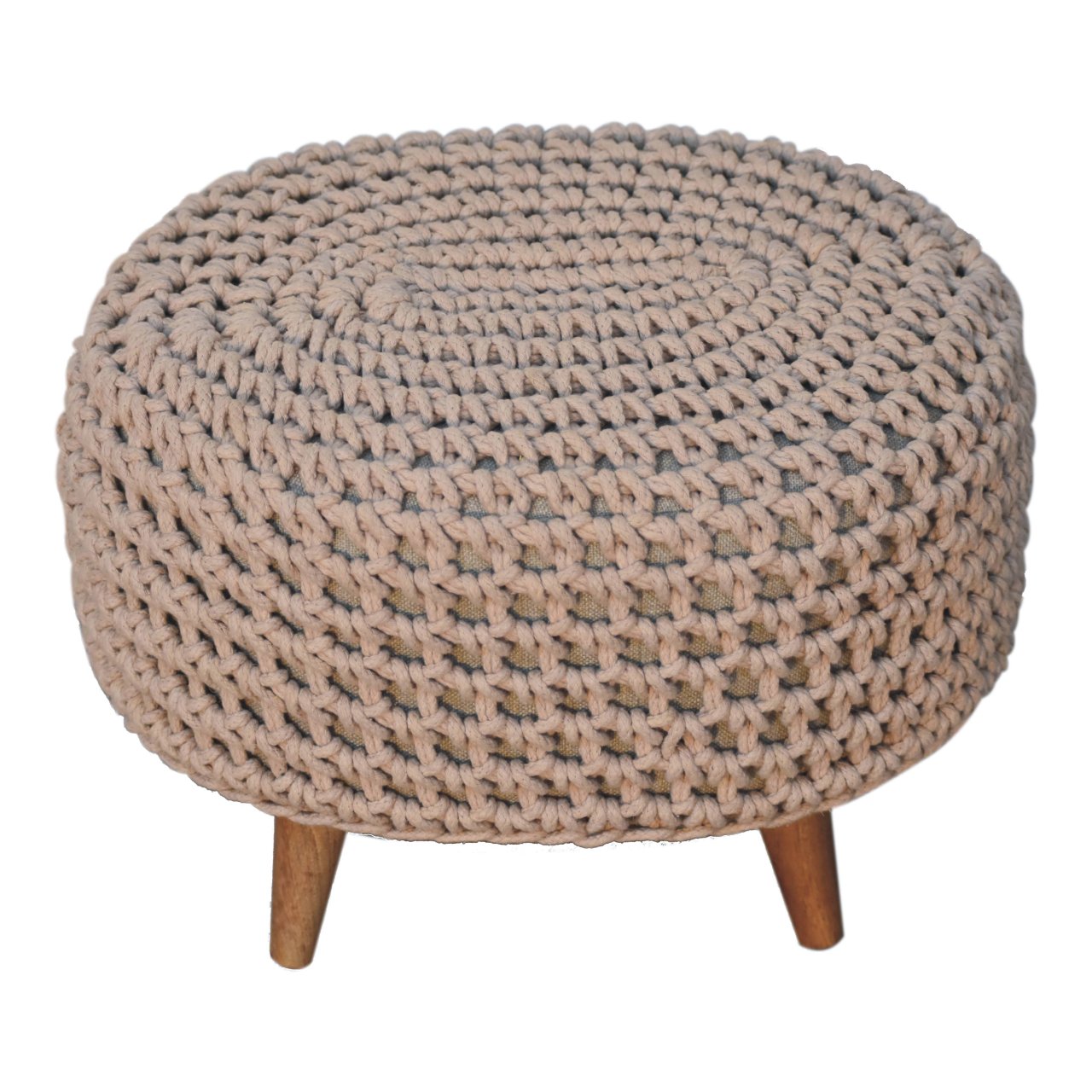 Handmade Keeva Beige Oblong Footstool – Upholstered Ottoman for Living Room