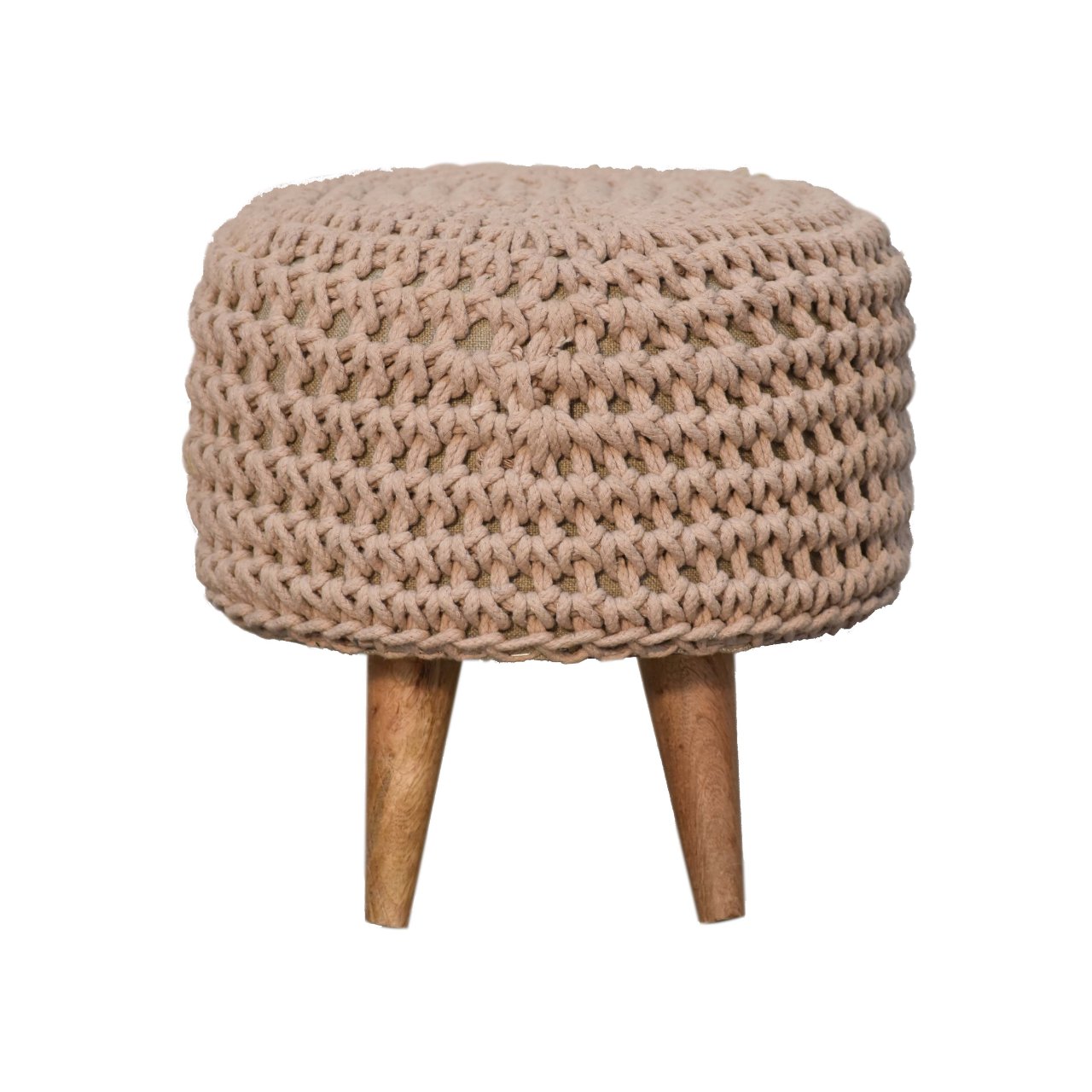 Handmade Keeva Beige Oblong Footstool – Upholstered Ottoman for Living Room